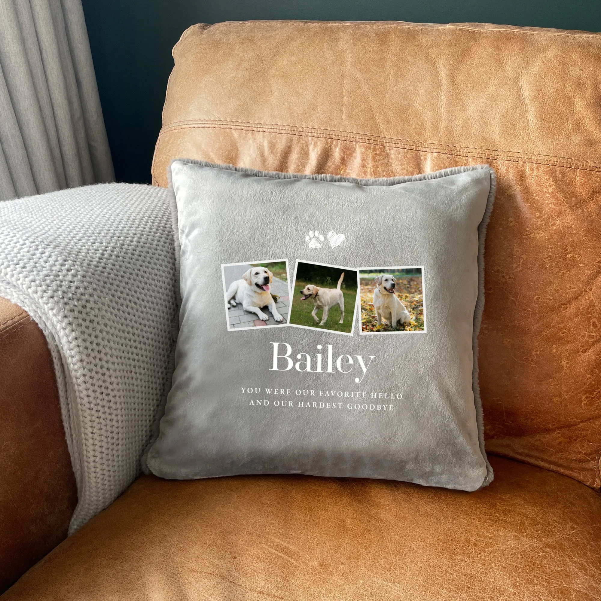 Personalised Three Photo Pet Memorial Ashes Faux Fur Cuddle Cushion