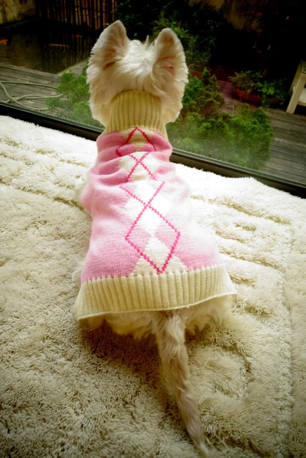 Pink Argyle Puppy Sweater for Girl Pet Sweater Knitwear for Dogs & Cats Warm Knitted Turtleneck X-Small (XS) Size