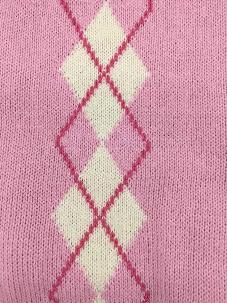 Pink Argyle Puppy Sweater for Girl Pet Sweater Knitwear for Dogs & Cats Warm Knitted Turtleneck X-Small (XS) Size