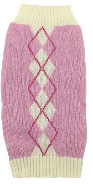 Pink Argyle Puppy Sweater for Girl Pet Sweater Knitwear for Dogs & Cats Warm Knitted Turtleneck X-Small (XS) Size