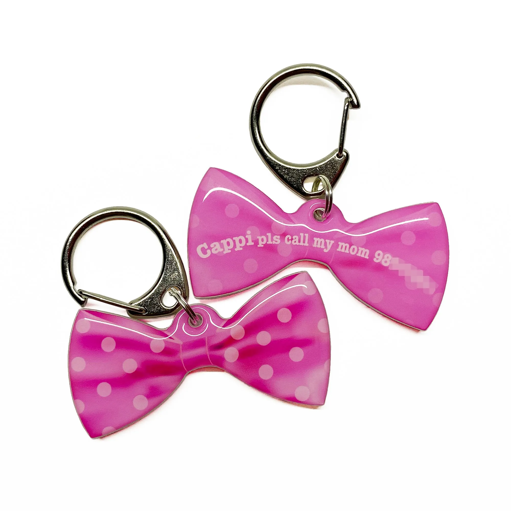Pink Polka Dots Bowtie Pet ID Tag