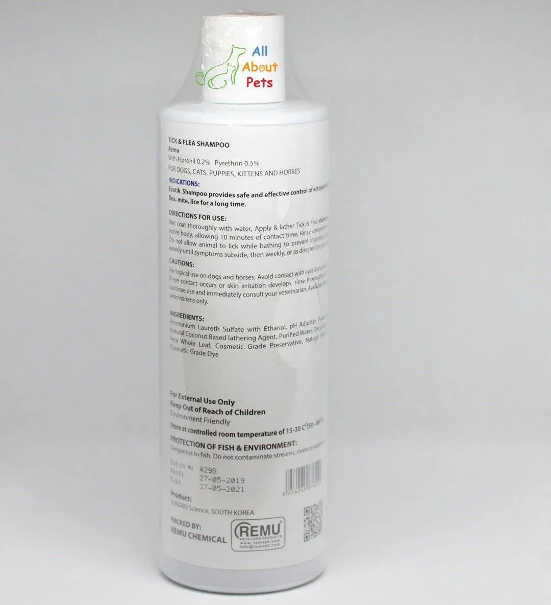 Remu Ecotik Tick & Fleas Shampoo for Dogs, Cats & Horses