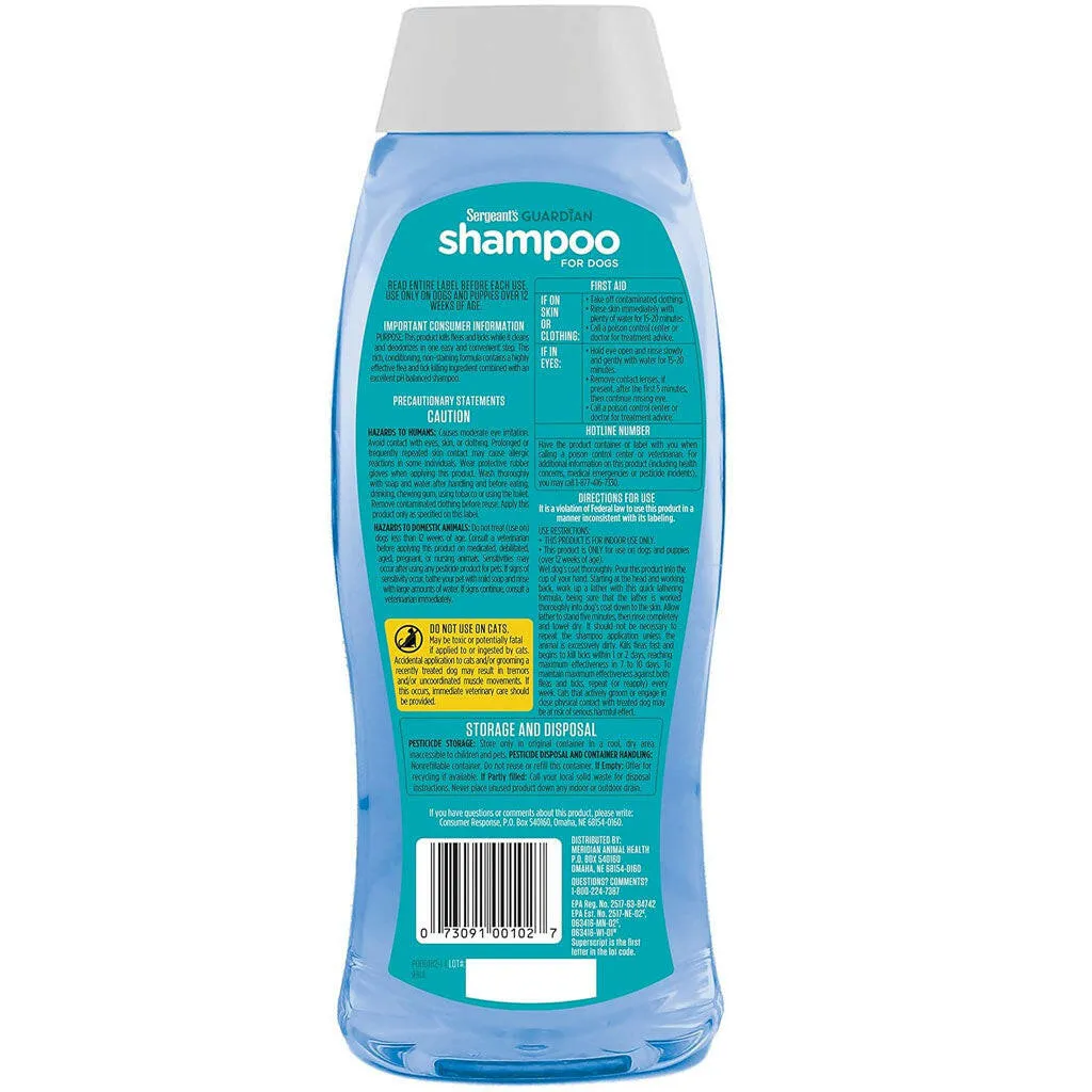 Sergeant's Guardian Flea & Tick Shampoo for Dogs, Clean Cotton Scent, 18-oz