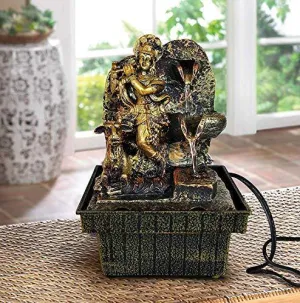 TIED RIBBONS Krishna Statue Decorative Water Fountains with LED Lights for Tabletop Waterfall Indoor Outdoor Living Room Garden Home Decoration and Gifts