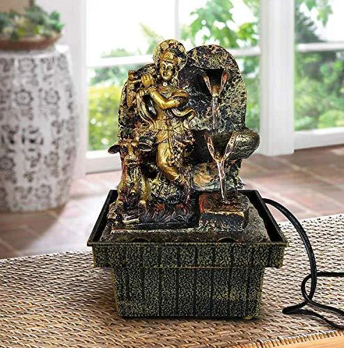 TIED RIBBONS Krishna Statue Decorative Water Fountains with LED Lights for Tabletop Waterfall Indoor Outdoor Living Room Garden Home Decoration and Gifts