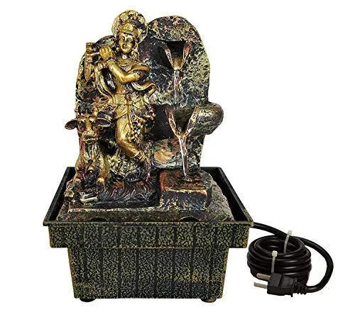 TIED RIBBONS Krishna Statue Decorative Water Fountains with LED Lights for Tabletop Waterfall Indoor Outdoor Living Room Garden Home Decoration and Gifts