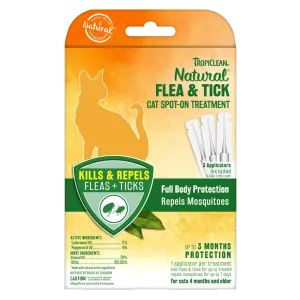 Tropiclean Natural Flea & Tick Cat Spot-On Treatment 3applicators