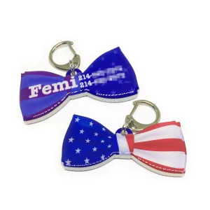 USA Flag Bowtie Pet ID Tag
