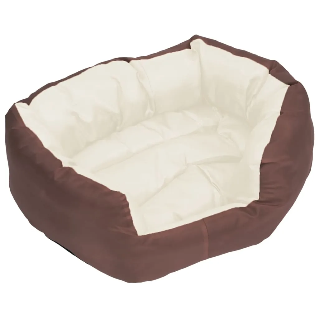 vidaXL Reversible & Washable Dog Cushion Brown and Cream 65x50x20 cm