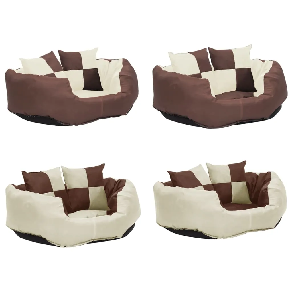vidaXL Reversible & Washable Dog Cushion Brown and Cream 65x50x20 cm