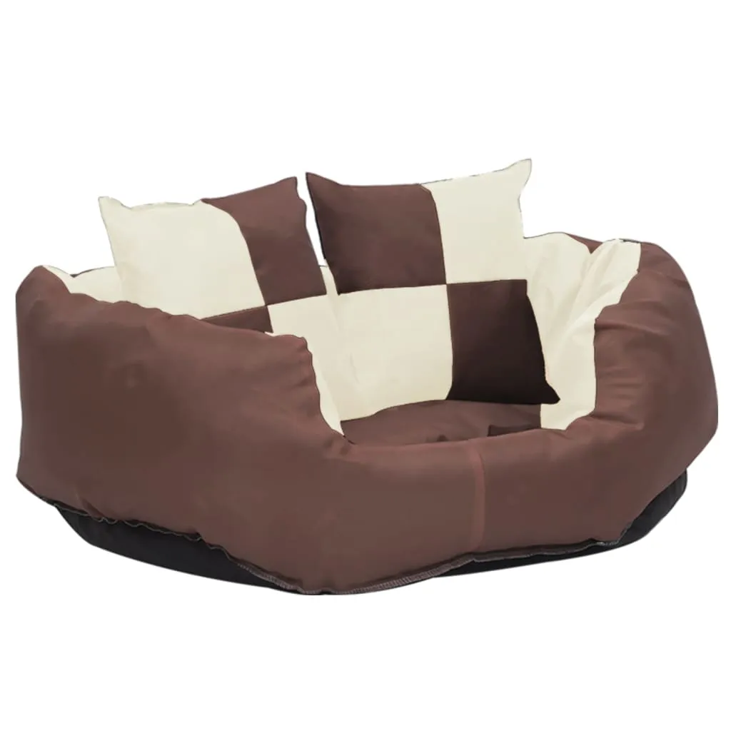 vidaXL Reversible & Washable Dog Cushion Brown and Cream 65x50x20 cm