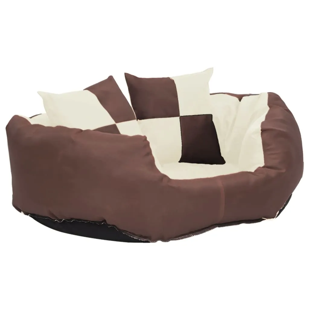 vidaXL Reversible & Washable Dog Cushion Brown and Cream 65x50x20 cm
