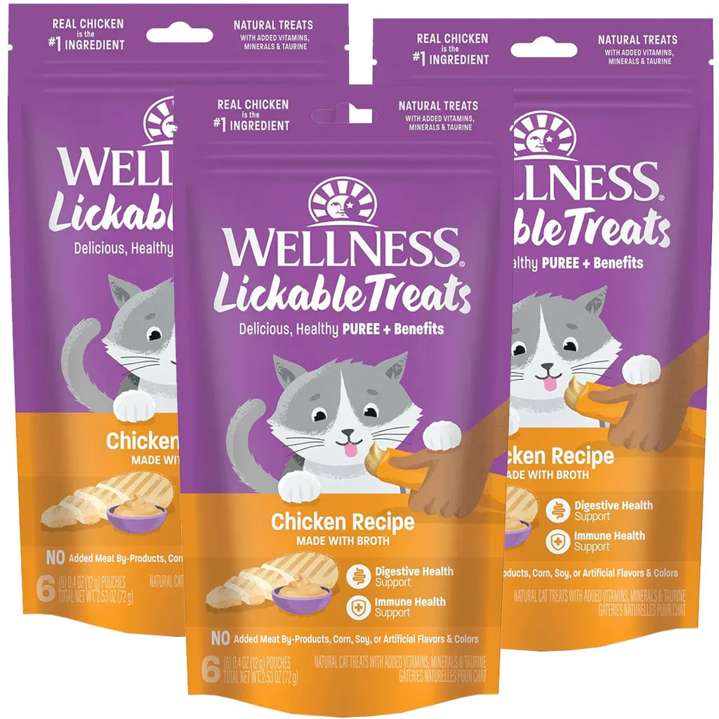 Wellness Lickable Treats Chicken Recipe Natural Treats for Cats, 2.5-oz