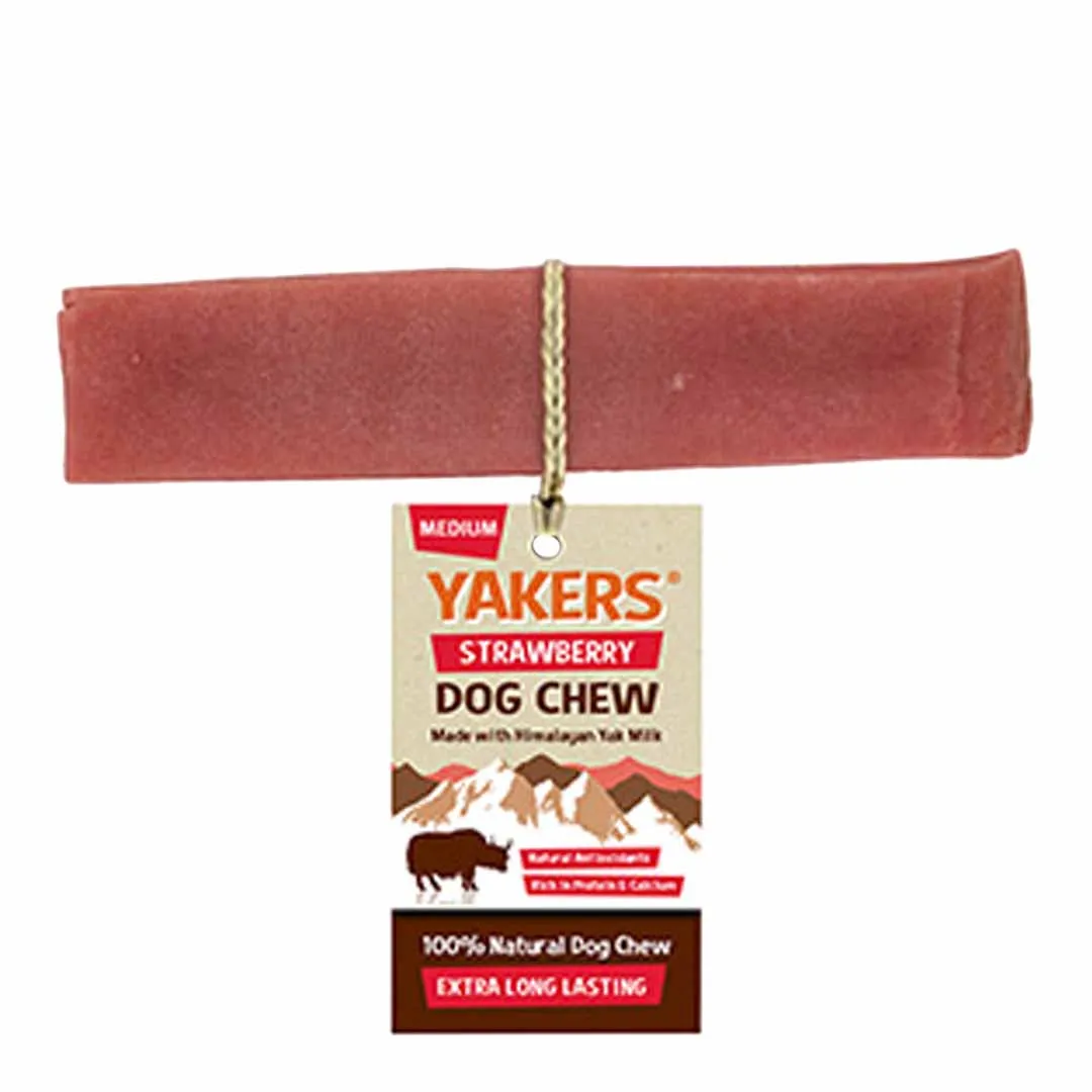 Yakers Strawberry | Himalyan Yak Milk | Hard Cheese Dog Chew - Medium